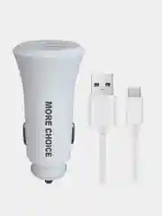 Белый автомобильное зарядное устройство More choice AC23a, 2 USB 2.4A, с кабелем Type-C