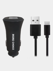 Автомобильное зарядное устройство More choice AC23a, 2 USB 2.4A, с кабелем Type-C