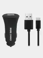 Черный автомобильное зарядное устройство More choice AC23a, 2 USB 2.4A, с кабелем Type-C