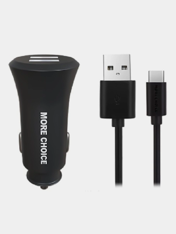 Автомобильное зарядное устройство More choice AC23a, 2 USB 2.4A, с кабелем Type-C