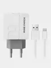 Серый сетевое зарядное устройство More Choice NC46a, 2 USB 2.4A, с кабелем Type-C