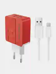 Красный сетевое зарядное устройство More Choice NC46a, 2 USB 2.4A, с кабелем Type-C