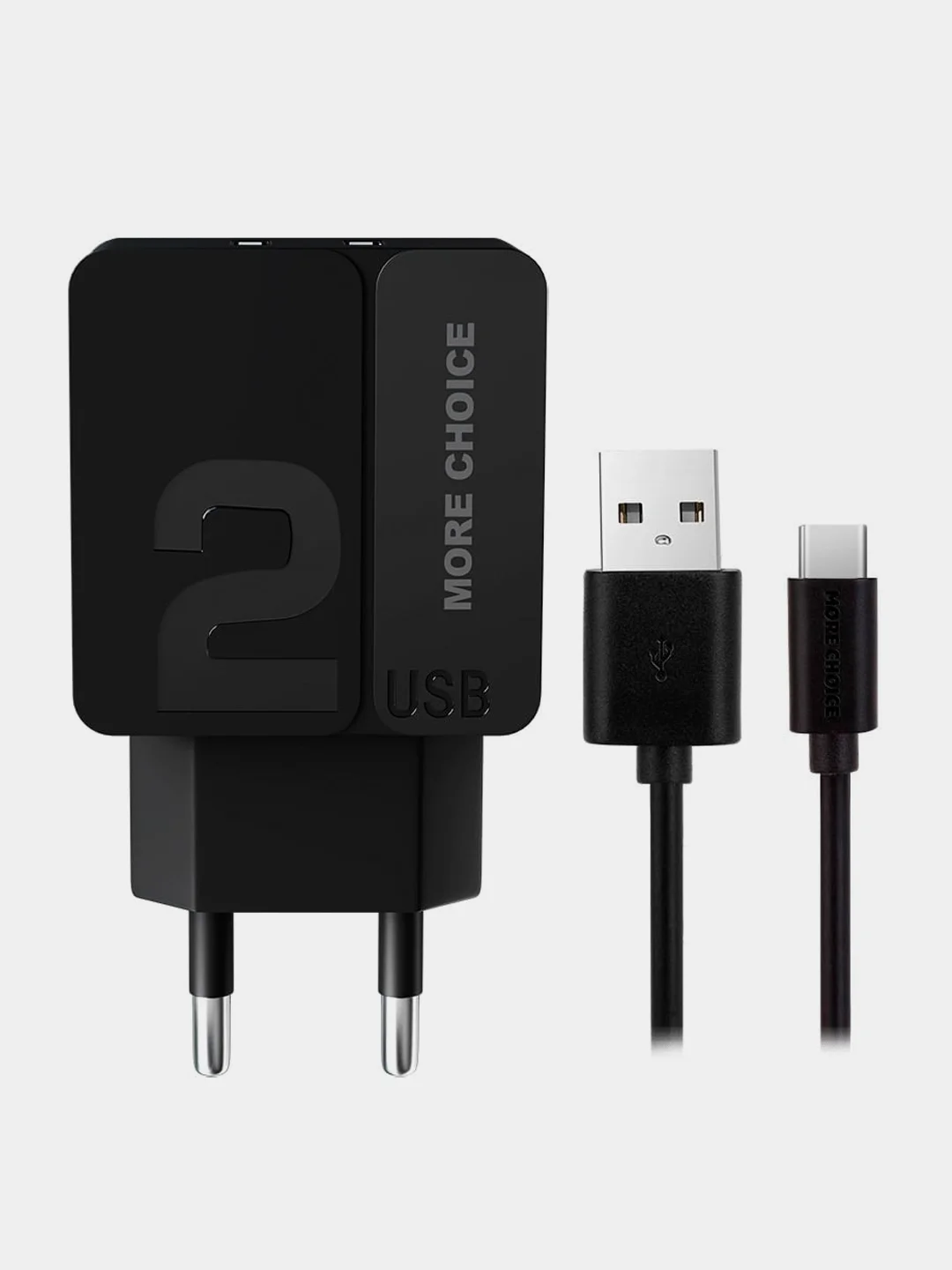 Черный сетевое зарядное устройство More Choice NC46a, 2 USB 2.4A, с кабелем Type-C