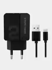 Черный сетевое зарядное устройство More Choice NC46a, 2 USB 2.4A, с кабелем Type-C