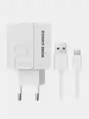 Белый сетевое зарядное устройство More Choice NC46a, 2 USB 2.4A, с кабелем Type-C