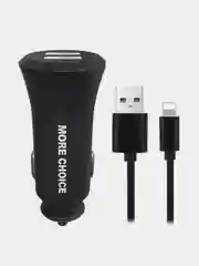 Черный автомобильное зарядное устройство More choice AC23i, 2 USB 2.4A, с кабелем Lightning