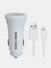 Белый автомобильное зарядное устройство More choice AC23i, 2 USB 2.4A, с кабелем Lightning