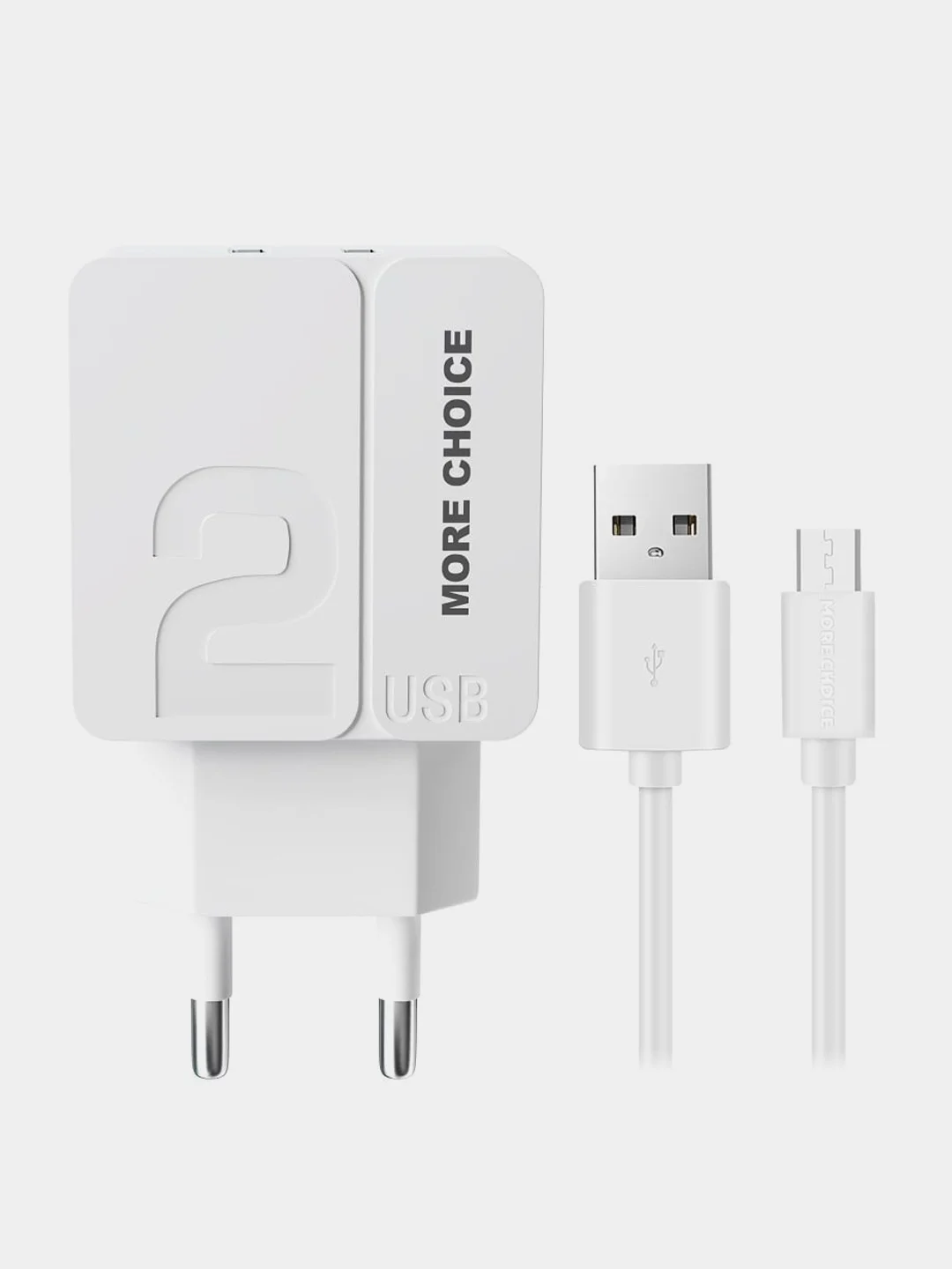 Белый сетевое зарядное устройство More Choice NC46m, 2 USB 2.4A, с кабелем micro USB