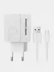 Белый сетевое зарядное устройство More Choice NC46m, 2 USB 2.4A, с кабелем micro USB