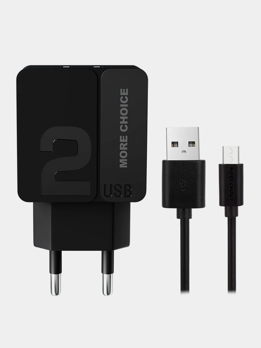 Черный сетевое зарядное устройство More Choice NC46m, 2 USB 2.4A, с кабелем micro USB