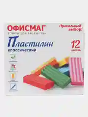 Пластилин классический для лепки, набор для детей Офисмаг, 12 цветов, со стеком