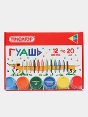 Гуашь ПИФАГОР ВЕСЕЛАЯ ТАКСА, 12 цветов по 20 мл