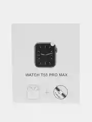Серебряный набор: смарт-часы Watch T55 Pro Max, сменные ремешки и беспроводные TWS наушники