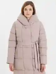 Бежевый пуховик женский, зимний, удлиненный