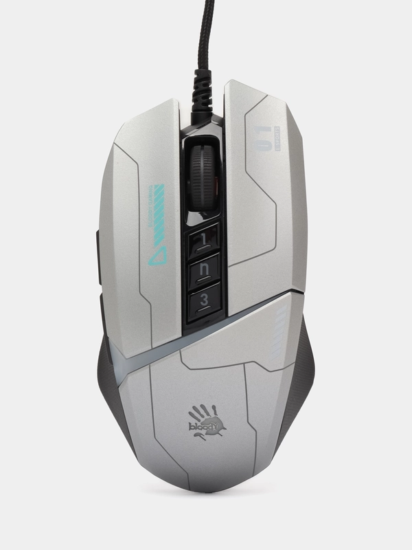Мышь A4TECH Bloody W60 Max Gun, игровая, оптическая, проводная, USB, серая с черным