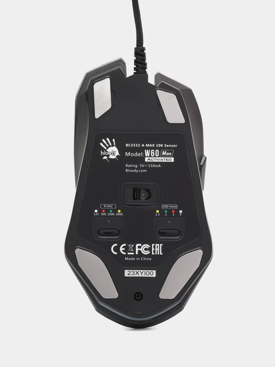 Мышь A4TECH Bloody W60 Max Gun, игровая, оптическая, проводная, USB, серая с черным