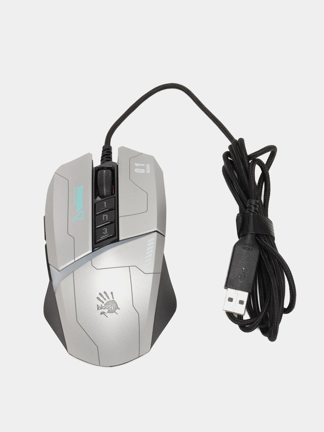 Мышь A4TECH Bloody W60 Max Gun, игровая, оптическая, проводная, USB, серая с черным