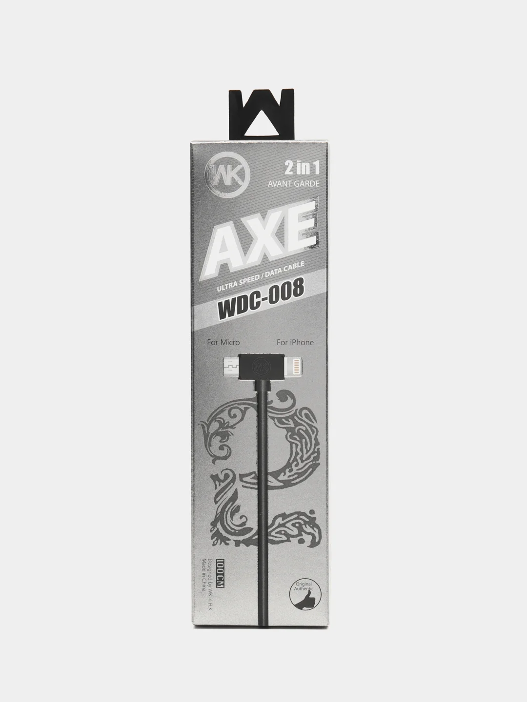 Белый кабель WK WDC-008 Axe, 2 в 1, с разъемами, Micro USB-Lightning