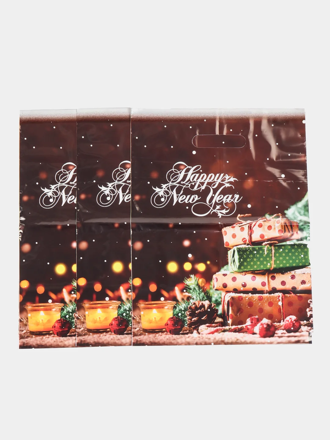 Коричневый пакеты Happy New Year, 30 х 40 см, 50 мкм, 3 штуки