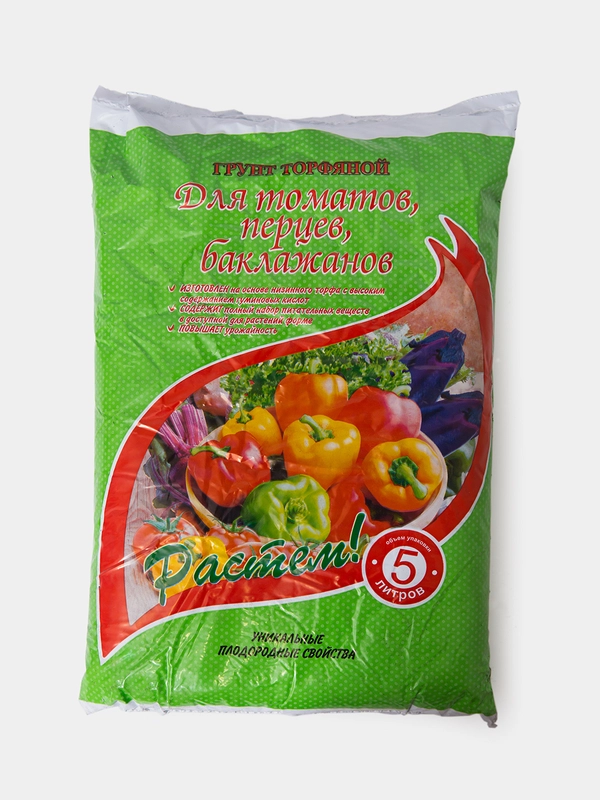 Грунт торфяной для томатов, перцев, баклажанов, 5 л
