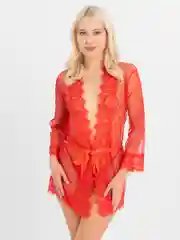 Красный халат женский, кружевной, домашний
