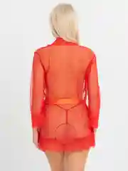 Красный халат женский, кружевной, домашний