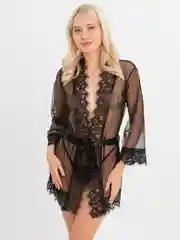 Черный халат женский, кружевной, домашний