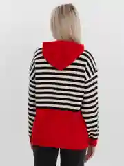 Красный кофта вязаная, с капюшоном, в полоску