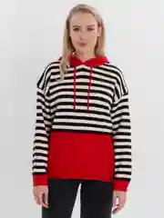 Красный кофта вязаная, с капюшоном, в полоску