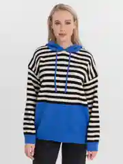 Синий кофта вязаная, с капюшоном, в полоску