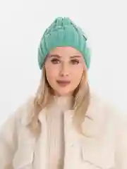 Бирюзовый шапка бини вязаная, с отворотом