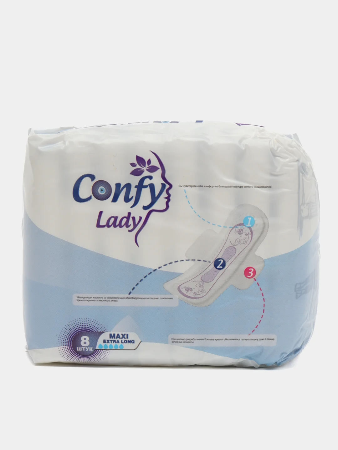 Гигиенические женские прокладки CONFY Lady Maxi Extralong, 8 шт, 1+1