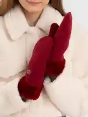 Бордовый варежки замшевые