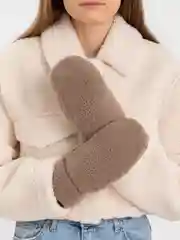 Бежевый меланж варежки зимние, меховые