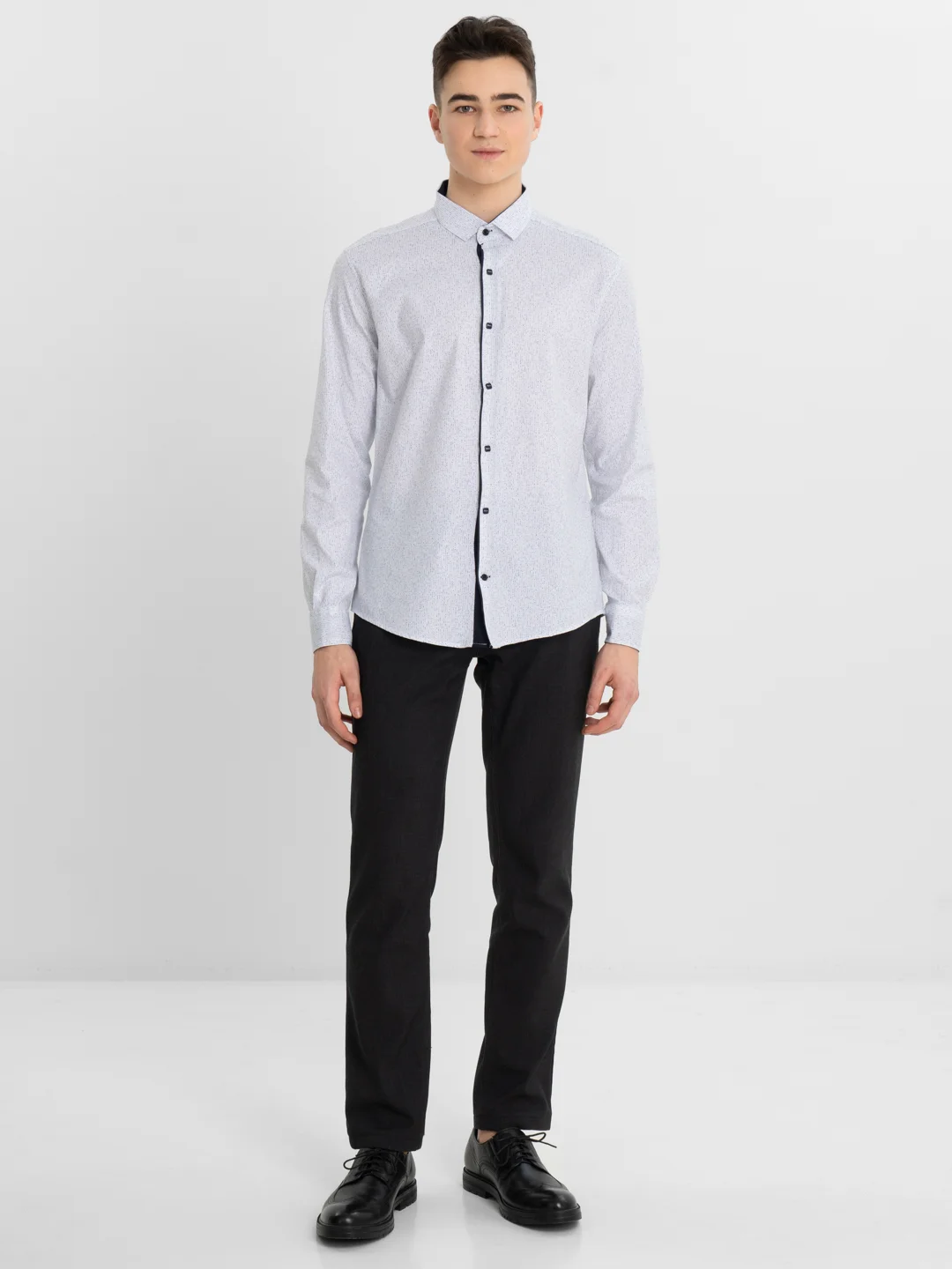 Белый рубашка мужская, классическая, с длинным рукавом, Slim Fit