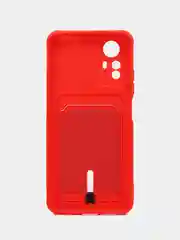 Красный чехол на Redmi Note 12S (Редми Нот 12с), силиконовый, с карманом для карты