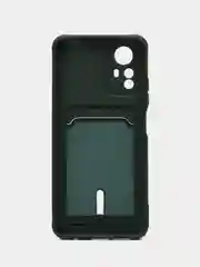 Тёмно-зелёный чехол на Redmi Note 12S (Редми Нот 12с), силиконовый, с карманом для карты