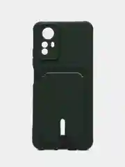 Тёмно-зелёный чехол на Redmi Note 12S (Редми Нот 12с), силиконовый, с карманом для карты