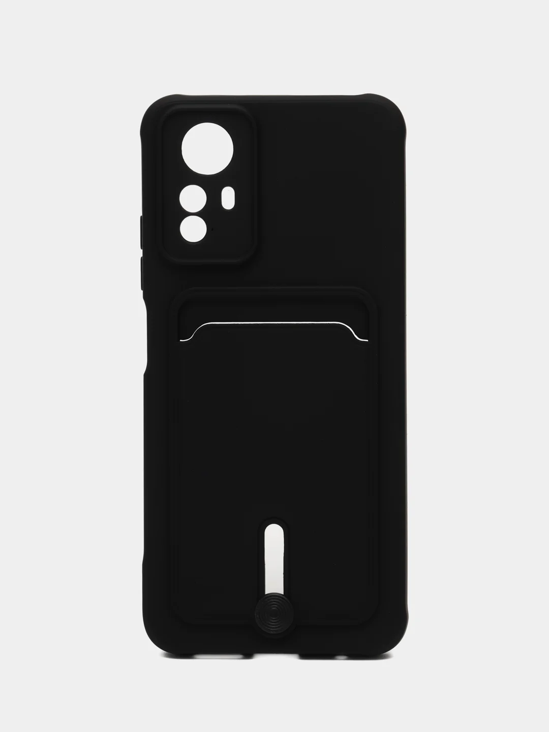 Черный чехол на Redmi Note 12S (Редми Нот 12с), силиконовый, с карманом для карты