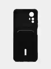 Черный чехол на Redmi Note 12S (Редми Нот 12с), силиконовый, с карманом для карты
