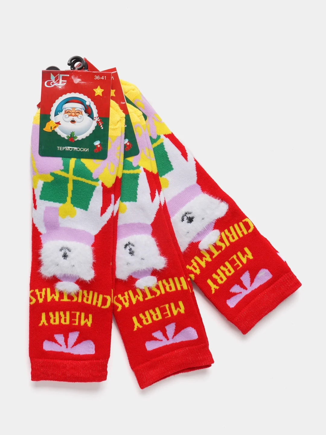 Красный новогодние носки, женские, 3 пары