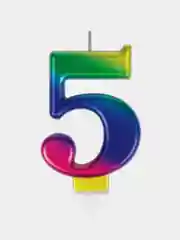 Свеча-цифра для торта "5" "Радужная", 9 см, ЗОЛОТАЯ СКАЗКА, с держателем, в блистере