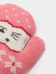 Розовый варежки зимние, детские, на веревочке, из шерсти, с меховым подкладом