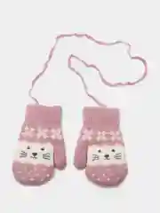 Светло-бежевый варежки зимние, детские, на веревочке, из шерсти, с меховым подкладом