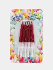 Бордовый cвечи для торта, спираль, металлик, 5 см, 10 штук
