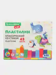 Пластилин классический детский набор для лепки, стек, 45 цв, 630 г, Brauberg Kids, 106680