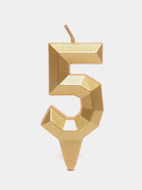 Свеча в торт "Золотая", цифра: 0, 1, 2, 3, 4, 5, 6, 7, 8, 9, х 7,8 см