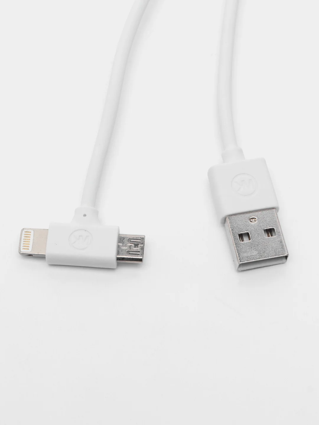 Белый кабель WK WDC-008 Axe, 2 в 1, с разъемами, Micro USB-Lightning