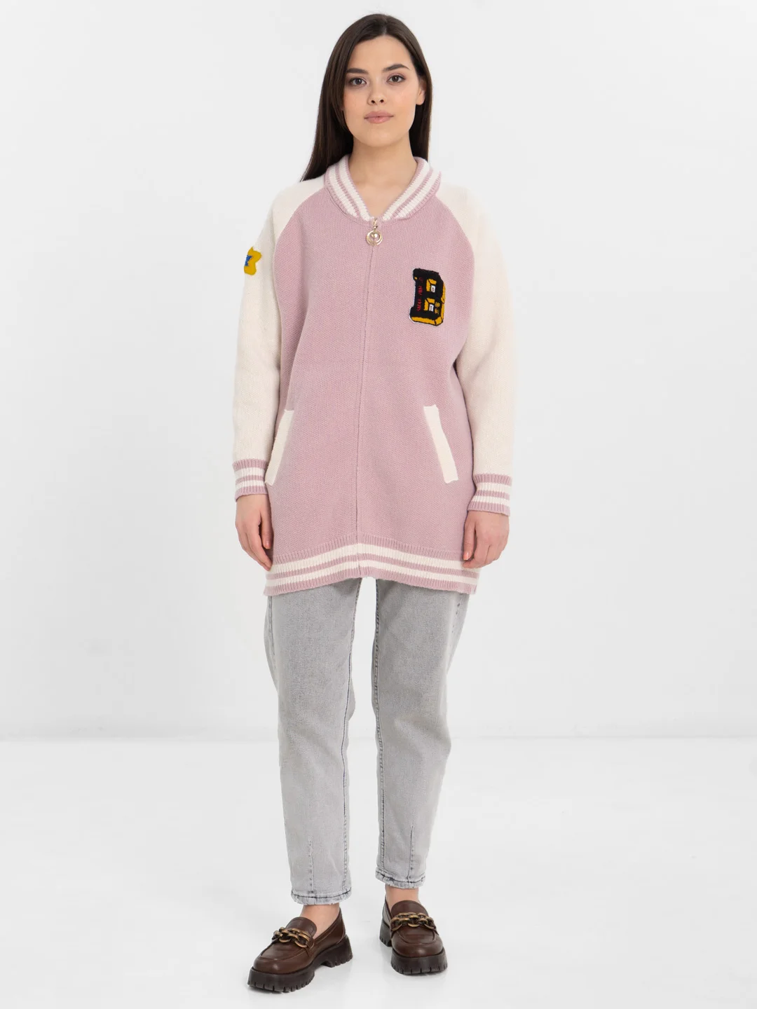 Сиреневый женский бомбер свободного кроя, oversize
