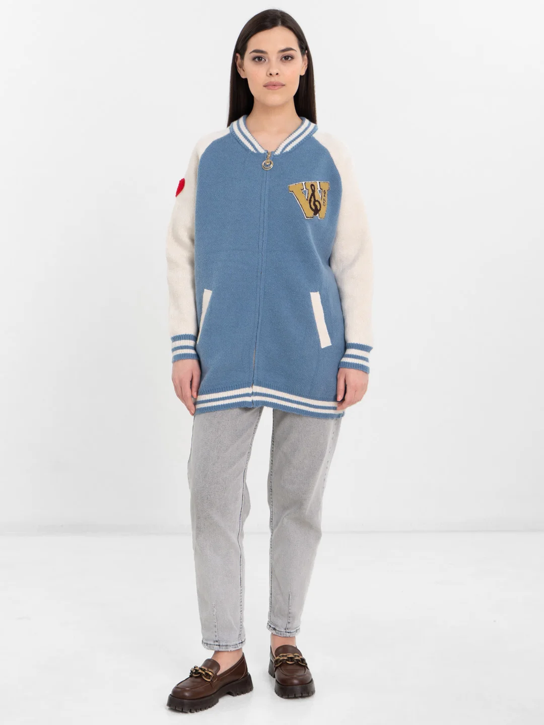 Небесно-голубой женский бомбер свободного кроя, oversize
